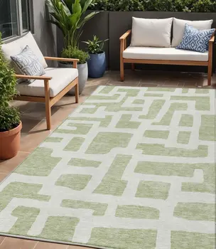 5' X 8' Artichoke Green And Ivory Abstract Washable Indoor Outdoor Area Rug