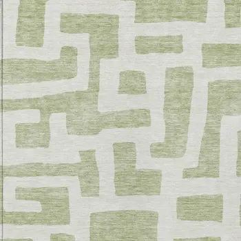 5' X 8' Artichoke Green And Ivory Abstract Washable Indoor Outdoor Area Rug