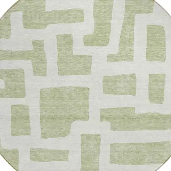 8' Artichoke Green And Ivory Round Abstract Washable Indoor Outdoor Area Rug