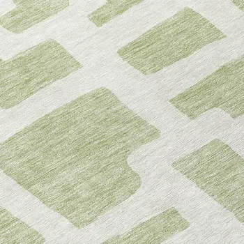 8' Artichoke Green And Ivory Round Abstract Washable Indoor Outdoor Area Rug