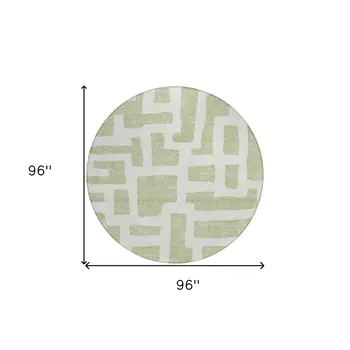 8' Artichoke Green And Ivory Round Abstract Washable Indoor Outdoor Area Rug