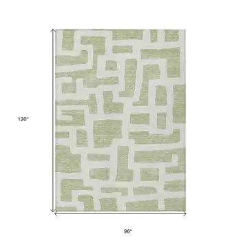 8' X 10' Artichoke Green And Ivory Abstract Washable Indoor Outdoor Area Rug
