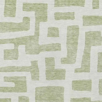 8' X 10' Artichoke Green And Ivory Abstract Washable Indoor Outdoor Area Rug