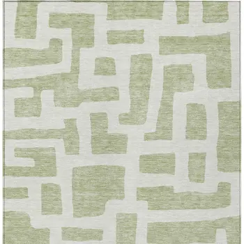 9' X 12' Artichoke Green And Ivory Abstract Washable Indoor Outdoor Area Rug