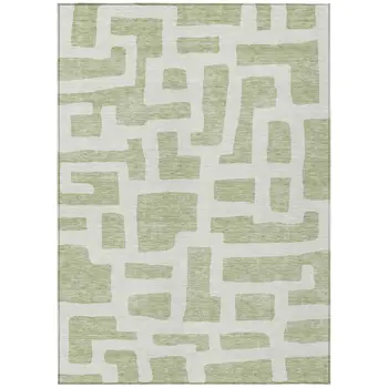 9' X 12' Artichoke Green And Ivory Abstract Washable Indoor Outdoor Area Rug