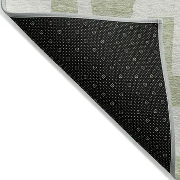 9' X 12' Artichoke Green And Ivory Abstract Washable Indoor Outdoor Area Rug