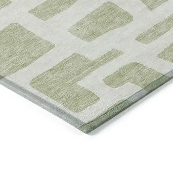 9' X 12' Artichoke Green And Ivory Abstract Washable Indoor Outdoor Area Rug