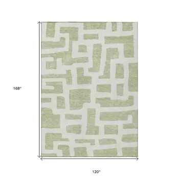10' X 14' Artichoke Green And Ivory Abstract Washable Indoor Outdoor Area Rug