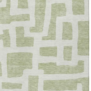 10' X 14' Artichoke Green And Ivory Abstract Washable Indoor Outdoor Area Rug