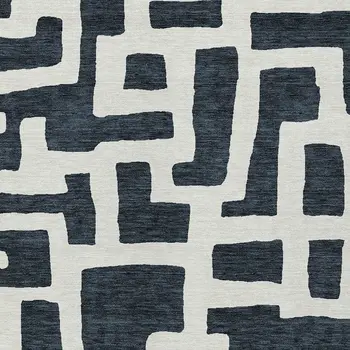 3' X 5' Black And Ivory Abstract Washable Indoor Outdoor Area Rug