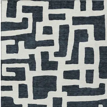 5' X 8' Black And Ivory Abstract Washable Indoor Outdoor Area Rug