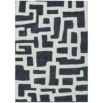 5' X 8' Black And Ivory Abstract Washable Indoor Outdoor Area Rug