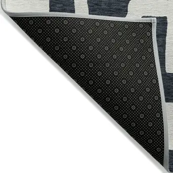 5' X 8' Black And Ivory Abstract Washable Indoor Outdoor Area Rug