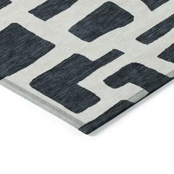 5' X 8' Black And Ivory Abstract Washable Indoor Outdoor Area Rug