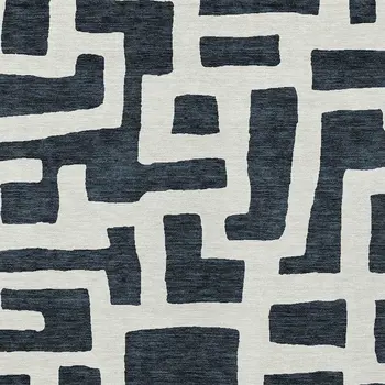 5' X 8' Black And Ivory Abstract Washable Indoor Outdoor Area Rug