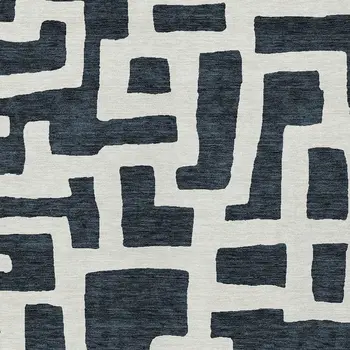 8' X 10' Black And Ivory Abstract Washable Indoor Outdoor Area Rug