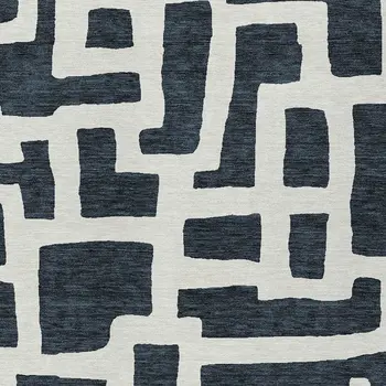 10' X 14' Black And Ivory Abstract Washable Indoor Outdoor Area Rug