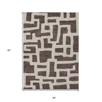 3' X 5' Brown And Beige Abstract Washable Indoor Outdoor Area Rug
