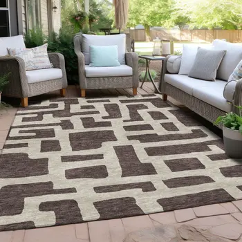 3' X 5' Brown And Beige Abstract Washable Indoor Outdoor Area Rug
