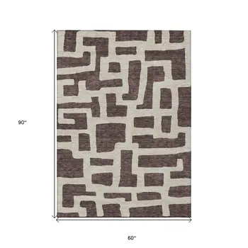5' X 8' Brown And Beige Abstract Washable Indoor Outdoor Area Rug