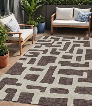 5' X 8' Brown And Beige Abstract Washable Indoor Outdoor Area Rug