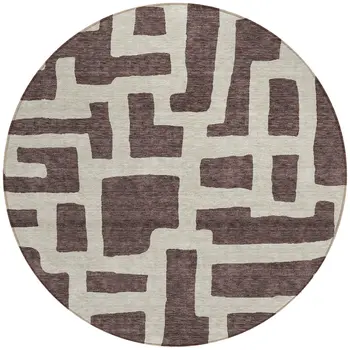 8' Brown And Beige Round Abstract Washable Indoor Outdoor Area Rug