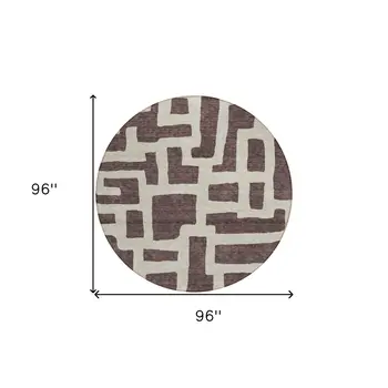 8' Brown And Beige Round Abstract Washable Indoor Outdoor Area Rug