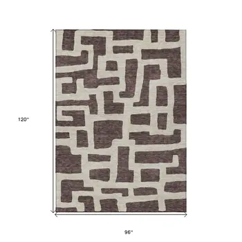8' X 10' Brown And Beige Abstract Washable Indoor Outdoor Area Rug