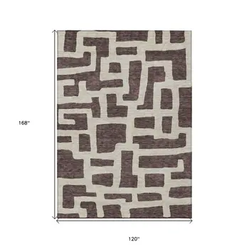 10' X 14' Brown And Beige Abstract Washable Indoor Outdoor Area Rug
