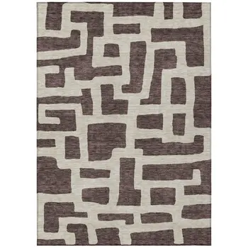 10' X 14' Brown And Beige Abstract Washable Indoor Outdoor Area Rug