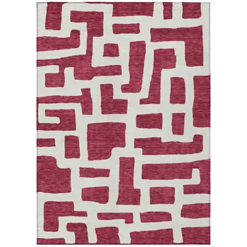 8' X 10' Red And Ivory Abstract Washable Indoor Outdoor Area Rug