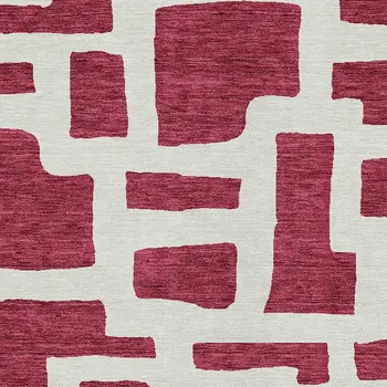 8' X 10' Red And Ivory Abstract Washable Indoor Outdoor Area Rug