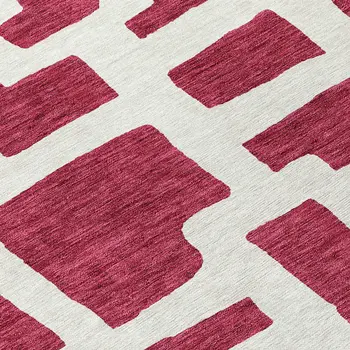 8' X 10' Red And Ivory Abstract Washable Indoor Outdoor Area Rug