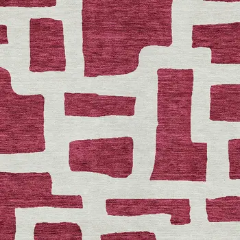 9' X 12' Red And Ivory Abstract Washable Indoor Outdoor Area Rug