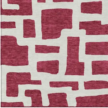 10' X 14' Red And Ivory Abstract Washable Indoor Outdoor Area Rug
