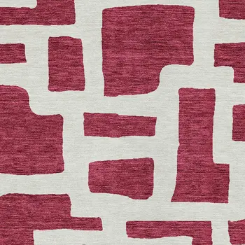 10' X 14' Red And Ivory Abstract Washable Indoor Outdoor Area Rug