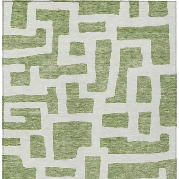 5' X 8' Green And Ivory Abstract Washable Indoor Outdoor Area Rug