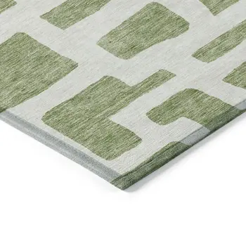 5' X 8' Green And Ivory Abstract Washable Indoor Outdoor Area Rug