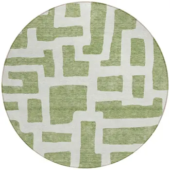 8' Green And Ivory Round Abstract Washable Indoor Outdoor Area Rug