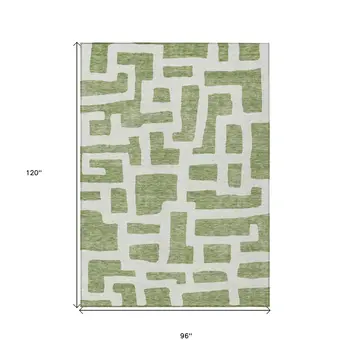 8' X 10' Green And Ivory Abstract Washable Indoor Outdoor Area Rug