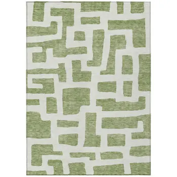 10' X 14' Green And Ivory Abstract Washable Indoor Outdoor Area Rug