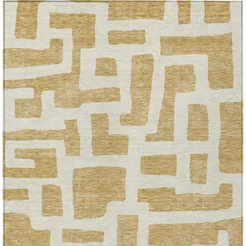 5' X 8' Gold And Ivory Abstract Washable Indoor Outdoor Area Rug