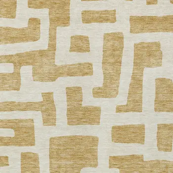 8' X 10' Gold And Ivory Abstract Washable Indoor Outdoor Area Rug
