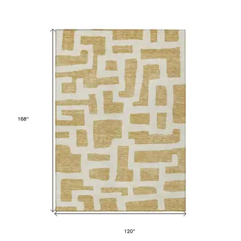 10' X 14' Gold And Ivory Abstract Washable Indoor Outdoor Area Rug