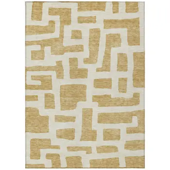 10' X 14' Gold And Ivory Abstract Washable Indoor Outdoor Area Rug