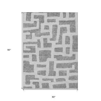 5' X 8' Gray And Ivory Abstract Washable Indoor Outdoor Area Rug
