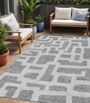 5' X 8' Gray And Ivory Abstract Washable Indoor Outdoor Area Rug