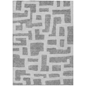 5' X 8' Gray And Ivory Abstract Washable Indoor Outdoor Area Rug