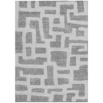 5' X 8' Gray And Ivory Abstract Washable Indoor Outdoor Area Rug