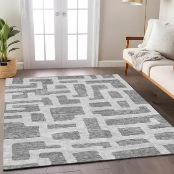 5' X 8' Gray And Ivory Abstract Washable Indoor Outdoor Area Rug